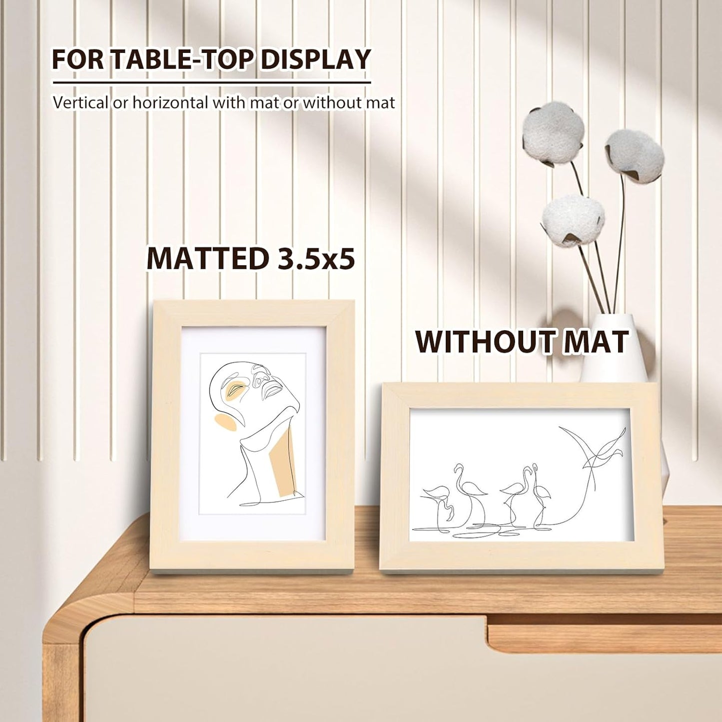 KINLINK 4x6 Frame White Oak, Solid Wood 4 x 6 Picture Frame with Acrylic Plexiglass for 3.5x5 with Mat, Tabletop and Wall Display Photo Frames 4x6 White Oak, 4 Pack