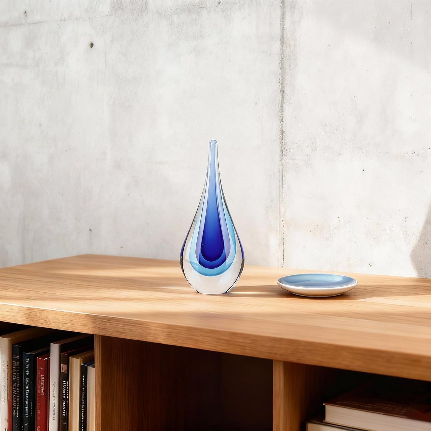 DOVDOV Blown Glass Sculpture, Blue Glass Art Collectible Statue, Unique Teardrop Ornament, Suitable for Office, Bookshelf, Dressing Table, Living Room Coffee Table, or Mantelpiece Display.
