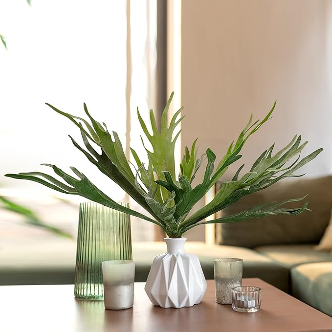 Velener Artificial Staghorn Fern Plants Without Pot-20.9 Inches, Unique Waterproof Faux Staghorn Fern for Garden, Fall Autumn Decoration