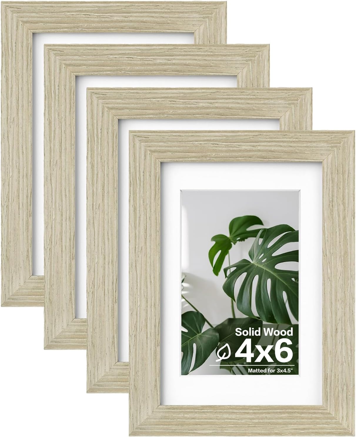 Egofine 4x6 Picture Frames Set of 4, Made of Solid Wood Covered by Plexiglass 3.5x5 with Mat or 4x6 without Mat, for Table Top Display and Wall Mounting Photo Frame Distressed Wood Grain