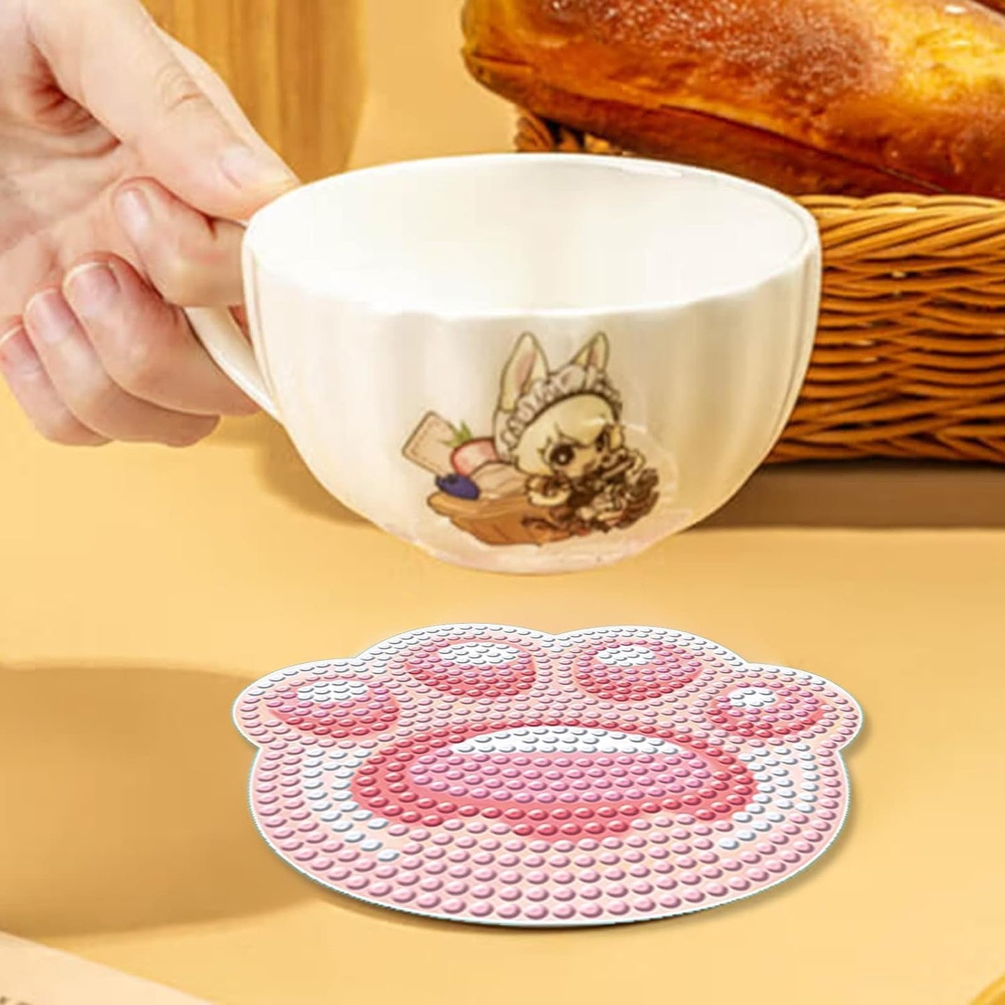 DOZEEZOP 6 PCS Diamond Art Coasters Kit, Diamond Painting Coasters, Fall Diamond Art Kits for Adults Beginners, Arts and Crafts Supplies Party Item Sets Not with Holder Cat's Paw