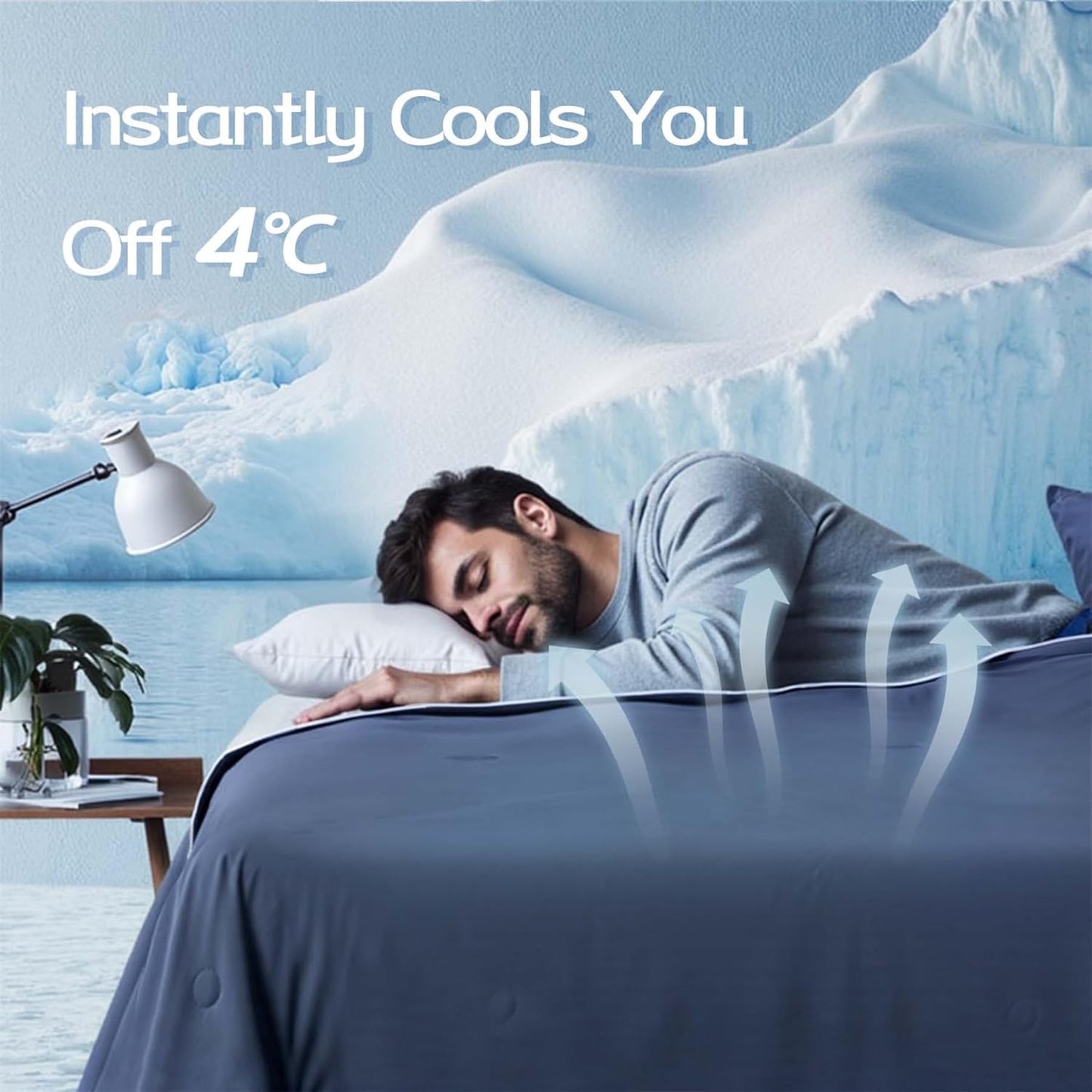 King Cooling Comforter with Tencel™ Fill for Hot Sleepers & Night Sweats - Lightweight, Breahtable,Double-Sided Cold Blanket All Season Thin Bedding (Blue, Cali King 106"x 90")