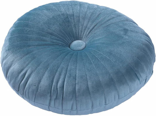 HLOVME Round Pillow Cushion for Couch Velvet Decorative Small Throw Pillow Solid Color for Living Room Bed Floor 13.7”, Lake Blue