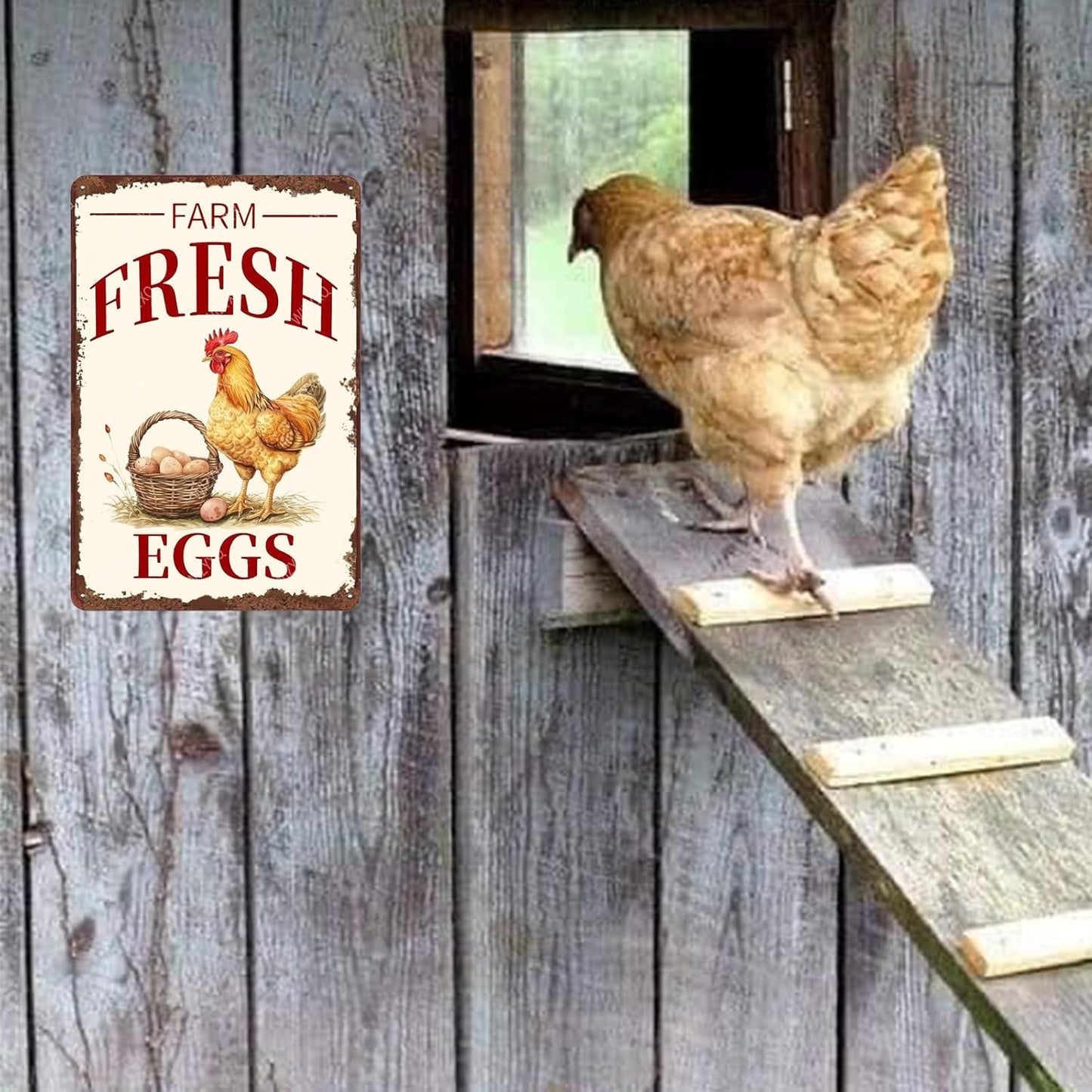 Metal Signs Farm Fresh Eggs Chicken Vintage Tin Sign for Farmhouse Chicken Coop Farm Kitchen Wall Decor 12x8 Inch