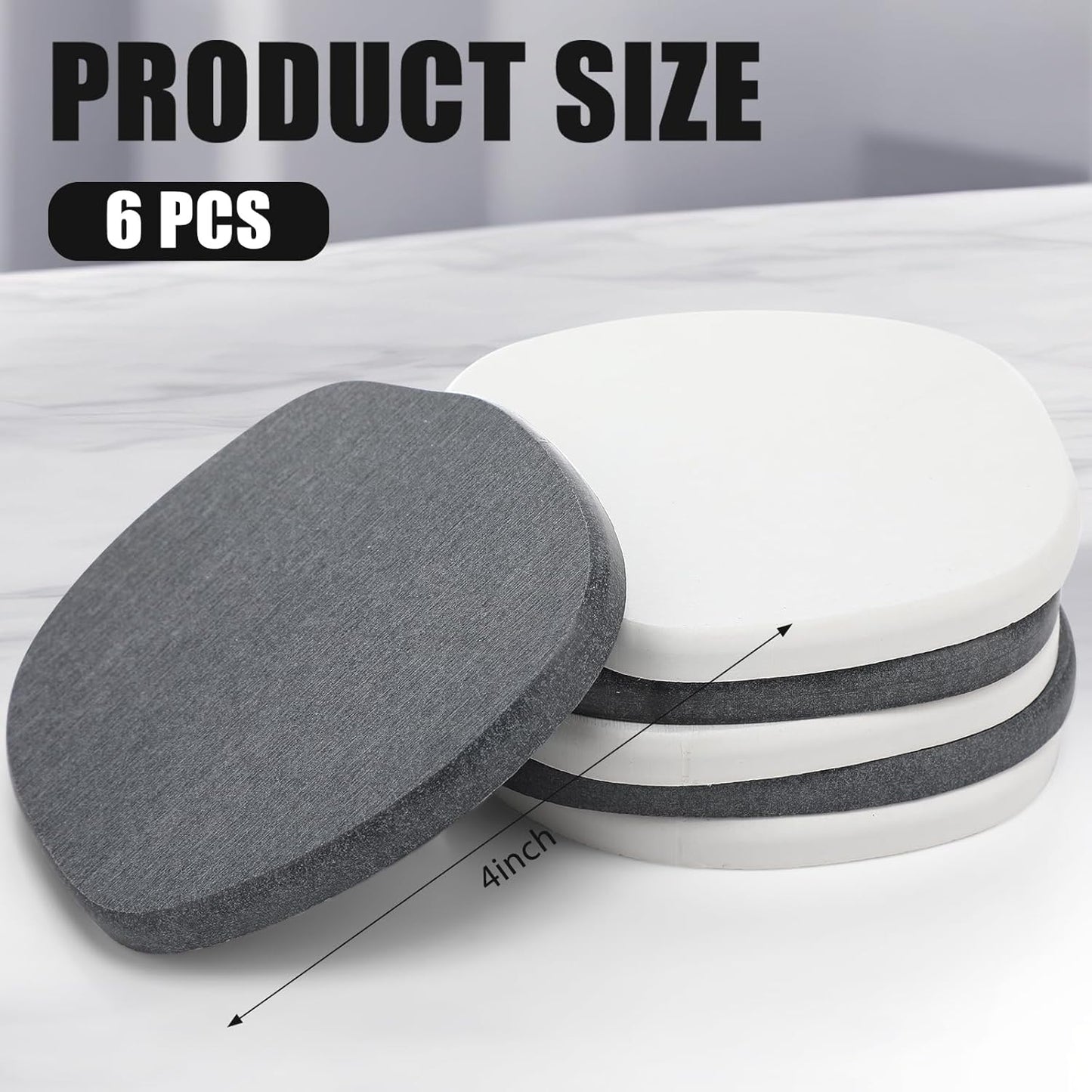 Diatomaceous Earth Coaster ，Set of 6，Unique White Absorbent Coasters for Drinks，Modern Aesthetic Instant Dry Stone Drink Coasters（6,White/Grey）