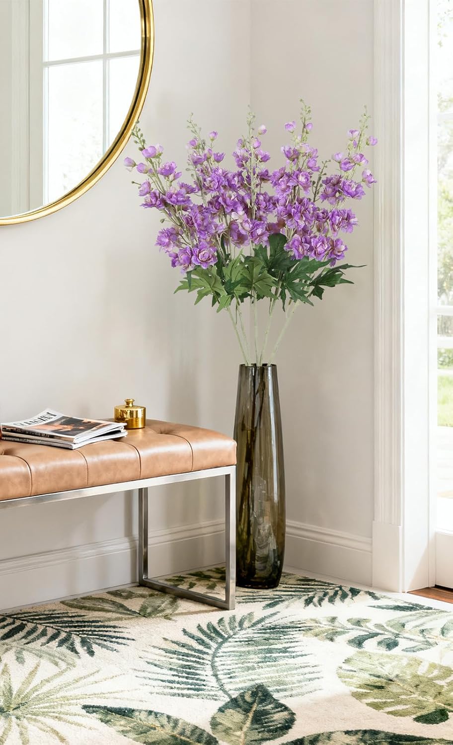 IPOPU 33" Fake Delphinium Flowers 5 pcs Long Stem Delphinium Flowers Larkspur Artifical Flowers Purple Realistic Silk Flowers for Tall Vase Home Wedding Party Decor (Purple)