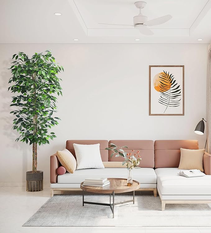 1Pack 6FT Artificial Ficus Tree with Realistic Leaves and Natural Trunk, Faux Ficus Tree with Sturdy Plastic Nursery Pot, Fake Ficus Tree for Office Home Farmhouse for Indoor Outdoor Decor