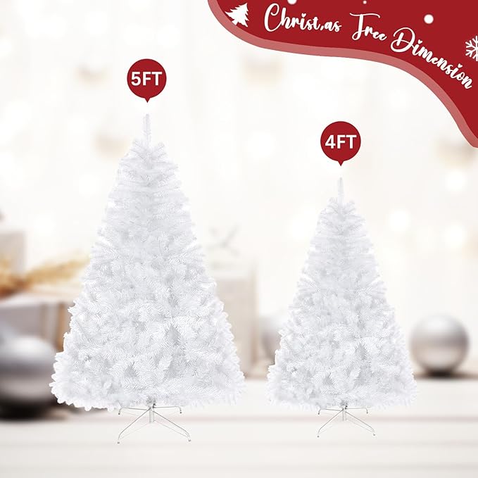 ULICO 5ft Artificial White Christmas Tree,Premium Spruce Xmas Tree with 600 Branch Tips, Fake Christmas Tree with Foldable Metal Base Stand,Home, Office,Party Decoration