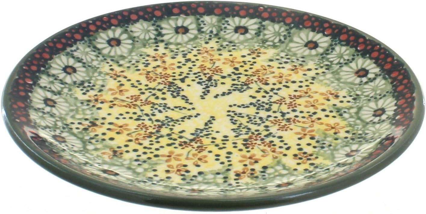 Blue Rose Polish Pottery - Yellow Sunshine Grotto Dessert Plate - 7" Diameter - Beautiful Plate for Cake, Appetizers, or Snacks
