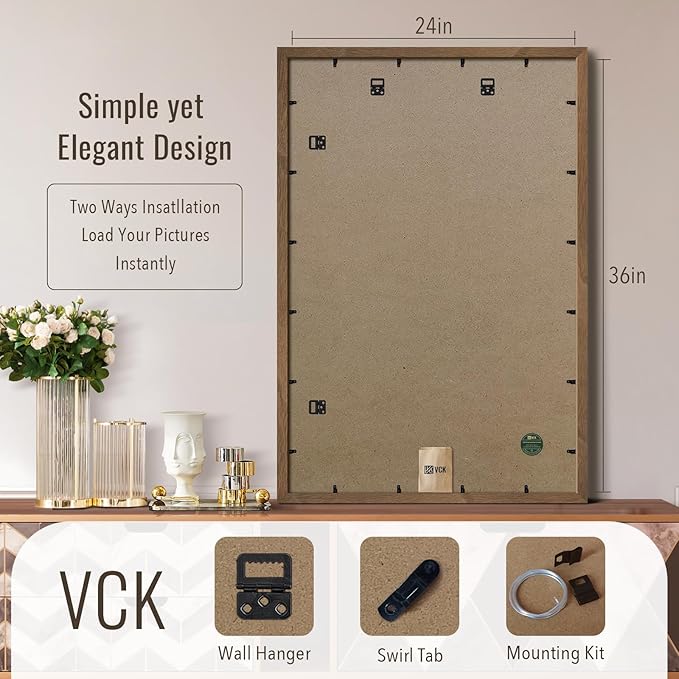 VCK 24x36 Poster Frame Brown Walnut - 3 Pack, Exclusive Natural Wood Grain Solid Wood Picture Frame, Wall Hanging