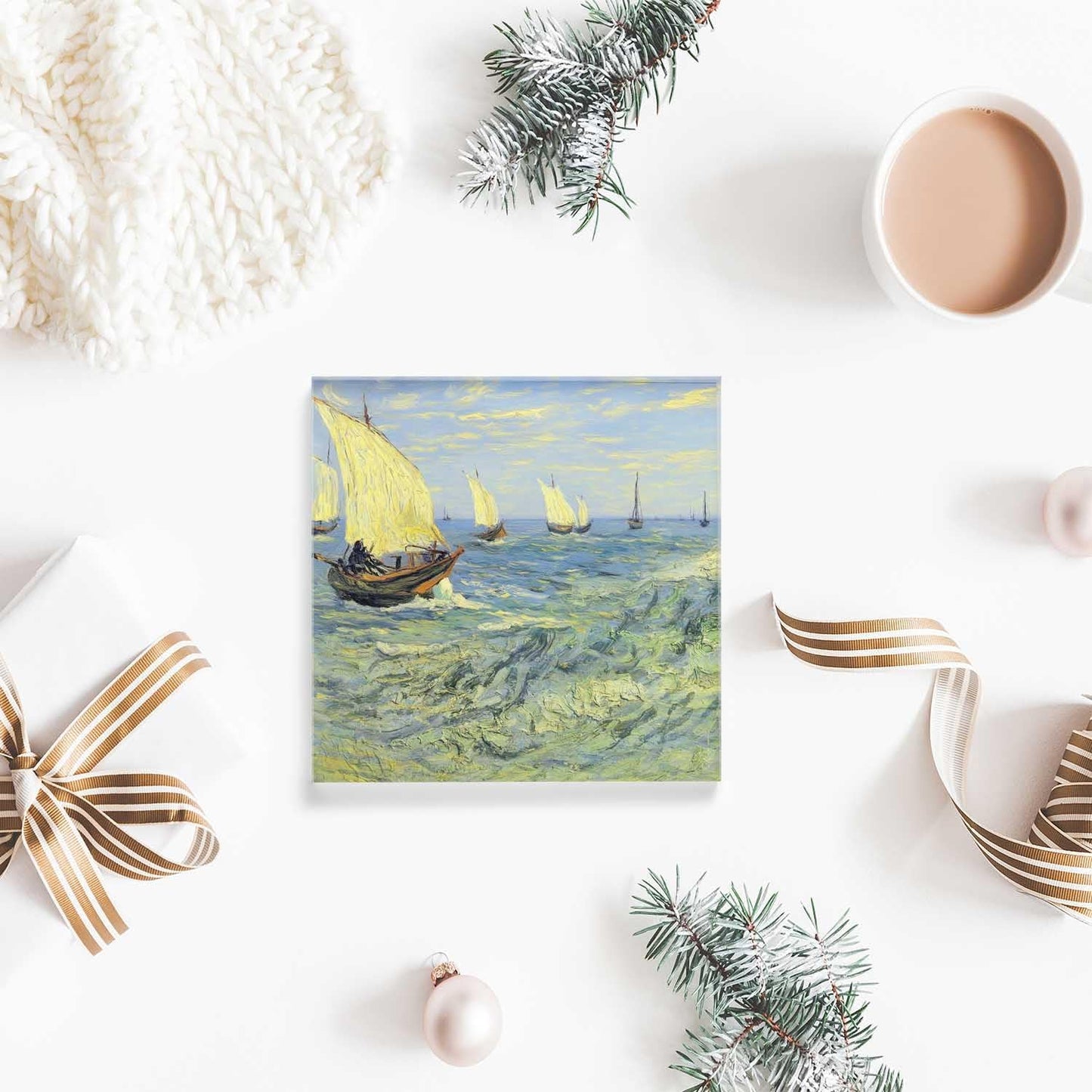 NOHSHE Clear Acrylic Decor Classical Art,Sailing Ship in The Harbor Valentine's Day Present - Housewarming Presents - Goodbye Presents for Coworkers Positive Wall Plaque 4 x 4 Inches