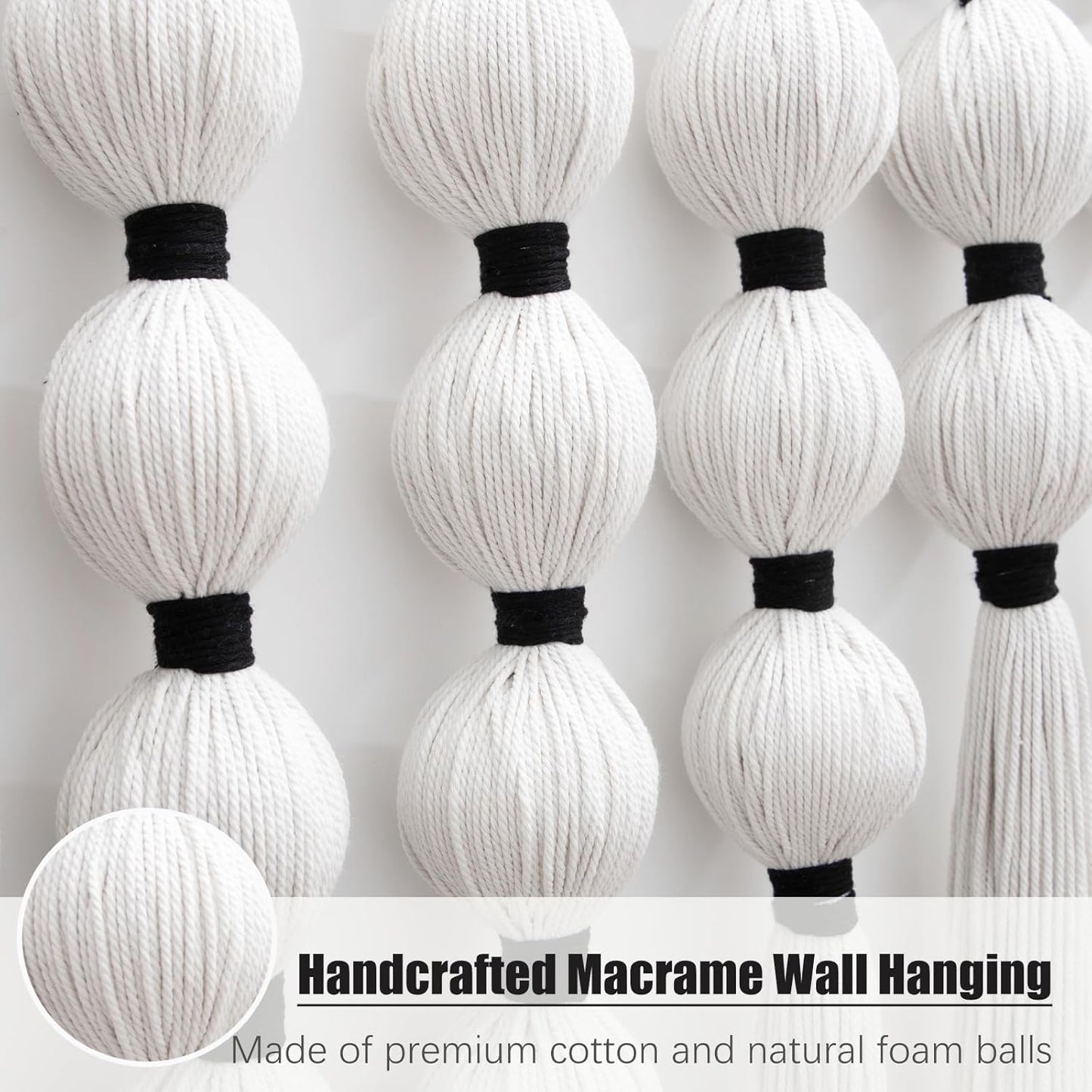 HYVAKUPPA Large Macrame Wall Hanging Boho Woven Tapestry Wall Decor Yarn Art Bohemian Handwoven Sphericity Cotton Textile Tapestry for Living Room Bedroom