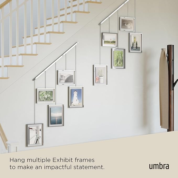 Umbra Exhibit Adjustable Photo Display – DIY Collage Set Mounts in Various Layouts Horizontally and at Different Angles - Holds 5 Picture Frames for Photos, Prints, Artwork and More, 4 by 6 inch and 5