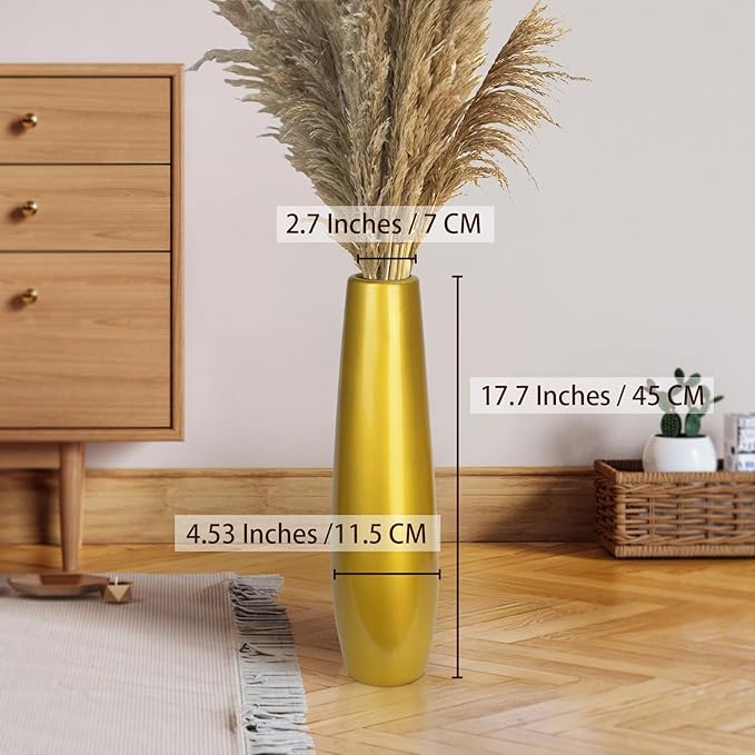 Gold Ceramic Tall Floor Vase,17.7 Inch Large Modern Flower Vases for Home Décor,Wicker Big Floor Vase Decorations for Farmhouse, Living Room,Bedroom,Standing Plastic Vase Decorative Tall
