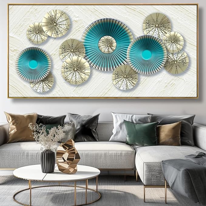 Wall Art Simple Wall Decor Teal Blue and Yellow Canvas Painting Abstract Wall Art for Bedroom Living Room Dining Room Home Office Decor 20"x40" with Framed