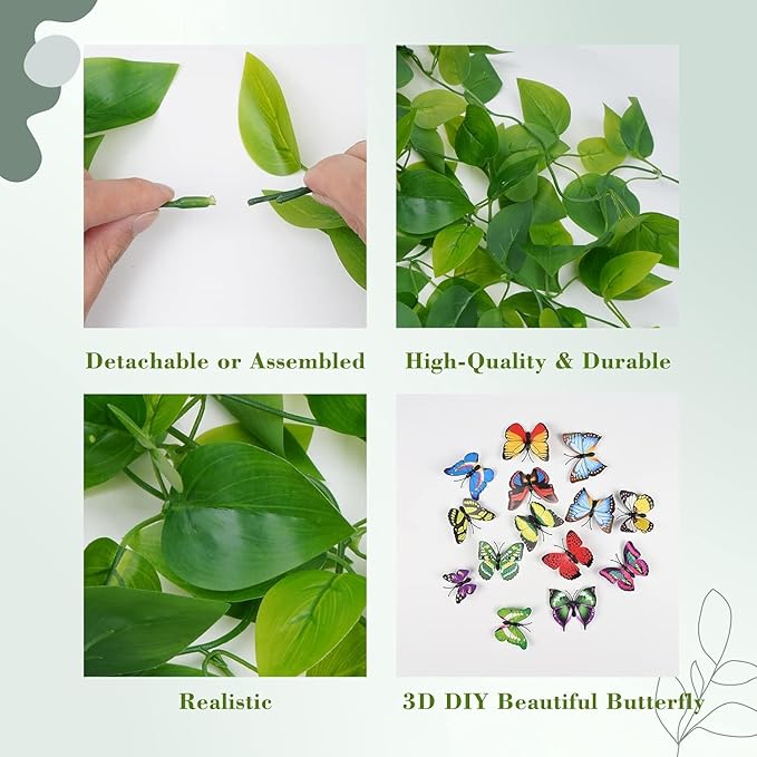 BLEUM CADE Fake Hanging Plants, 4pcs Artificial Hanging Plant, Faux Pothos Vines Hanging Plant Greenery for Wall Home Living Room Indoor Outdoor Decor (No Baskets)