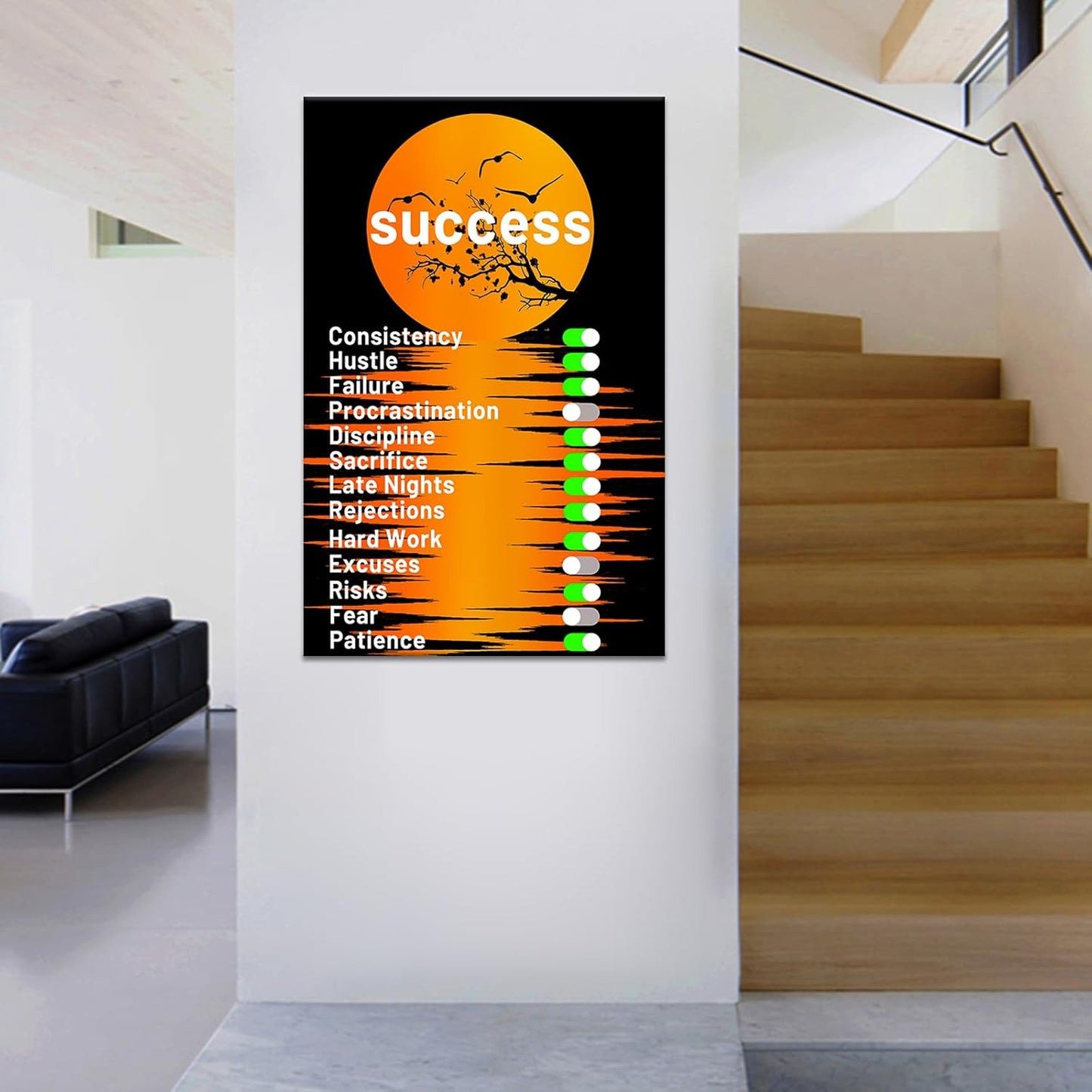 Inspirational Wooden Framed Poster Wall Art Motivational Quotes Artwork Print on Canvas Picture Painting Wall Decor for Modern Home Living Room Workplace School Gym Stretched and Framed [24''Wx36''H]