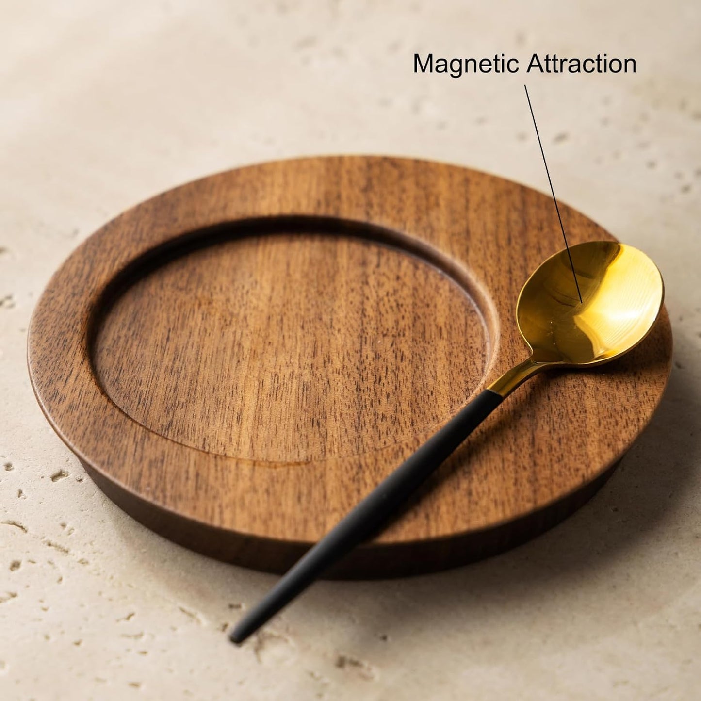 GLLead White Tea Cup and Saucer Set Ceramic Espresso Coffee Cup with Wooden Plate Stainless Spoon 6oz Set of 1 (GL-CS01)