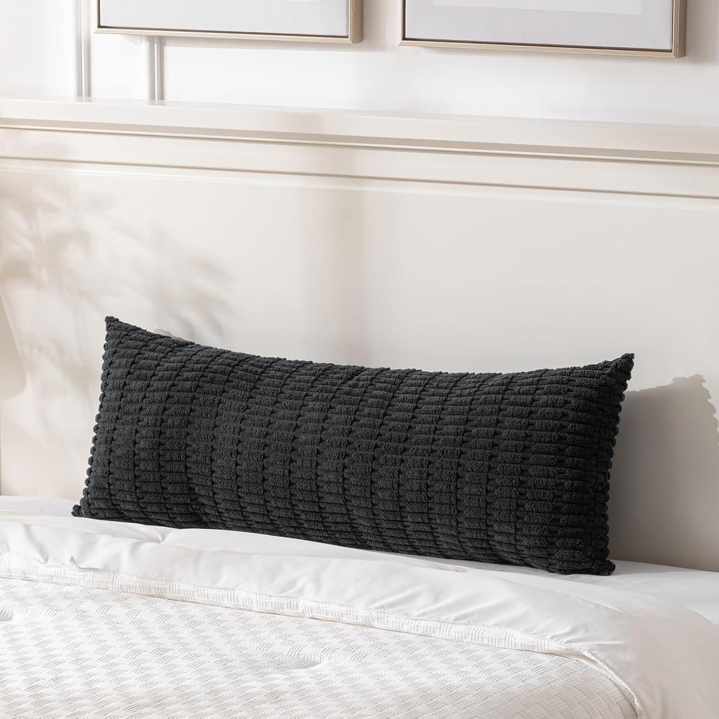 Fancy Homi Black Long Body Lumbar Decorative Throw Pillow Covers 14x36 Inch for Bed Couch Bedroom Bench, Soft Corduroy Rectangle Solid Pillow Case, Rustic Farmhouse Boho Room Decor