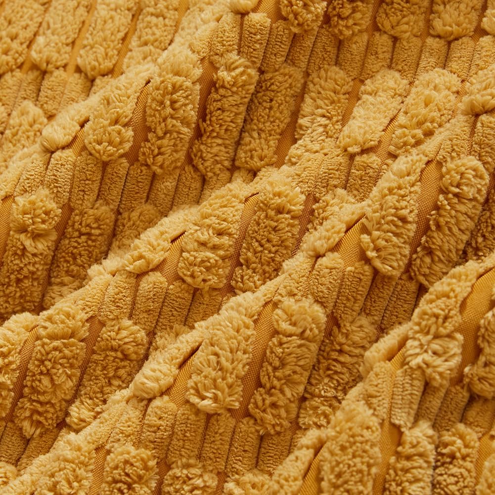 Fancy Homi Mustard Yellow Lumbar Decorative Throw Pillow Covers 14x24 Inch for Living Room Couch Bed Sofa, Rustic Farmhouse Boho Home Decor, Soft Striped Corduroy Rectangle Cushion Case 35x60 cm