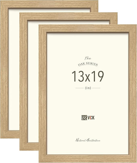 VCK 13x19 Poster Frame Beige Oak, Natural Solid Wood Picture Frames 3 Pack with Polished Plexiglass, Wall Hanging