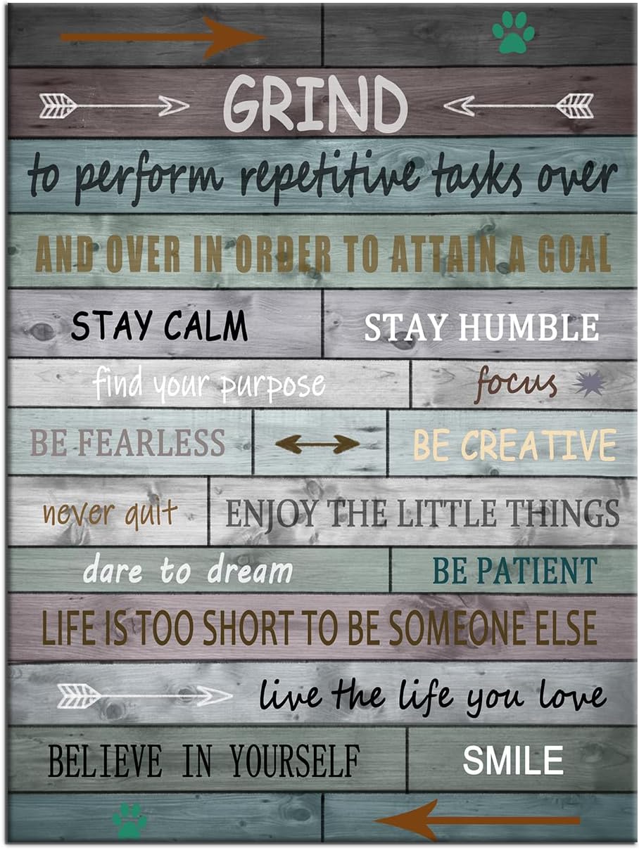 Inspirational Grind Canvas Wall Art Office Decor Motivational Picture Print Retro Theme Painting Poster Artwork for Living Room Workplace Hallway Wall Decoration Stretched and Framed [30''Wx 40''H]