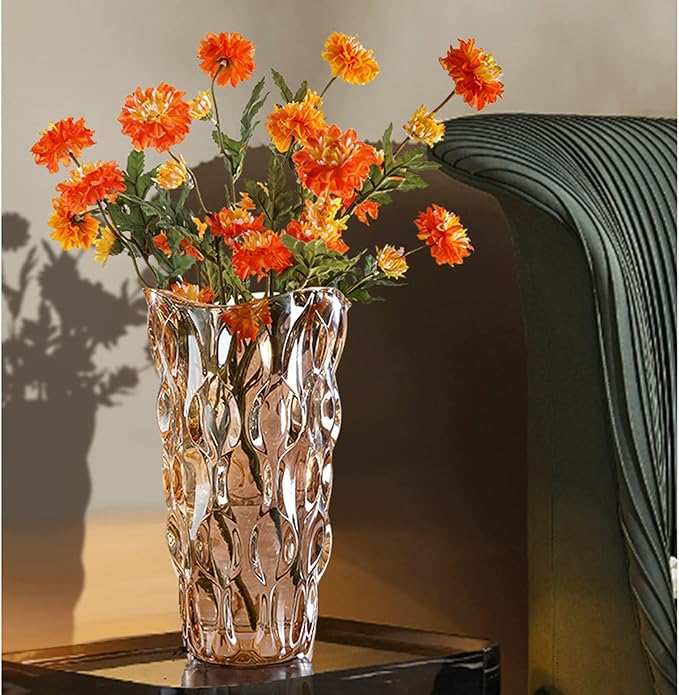 Amber Glass Vase, Thickened Cylindrical, Modern Boho Style, Handmade Decorative Flower Vase for Centerpiece Dining Table, Wedding, Holiday Party, 11.6 Inches Tall