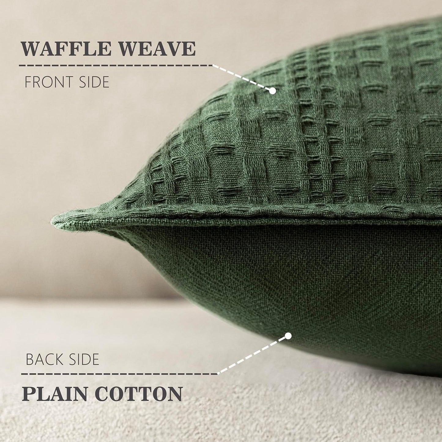 Foindtower Set of 2 Decorative Cotton Waffle Weave Throw Pillow Covers Euro Shams Cushion Covers Accent European Pillowcase for Bed Couch Sofa Bedroom Living Room Home Decor 20×20 Inch Dark Green