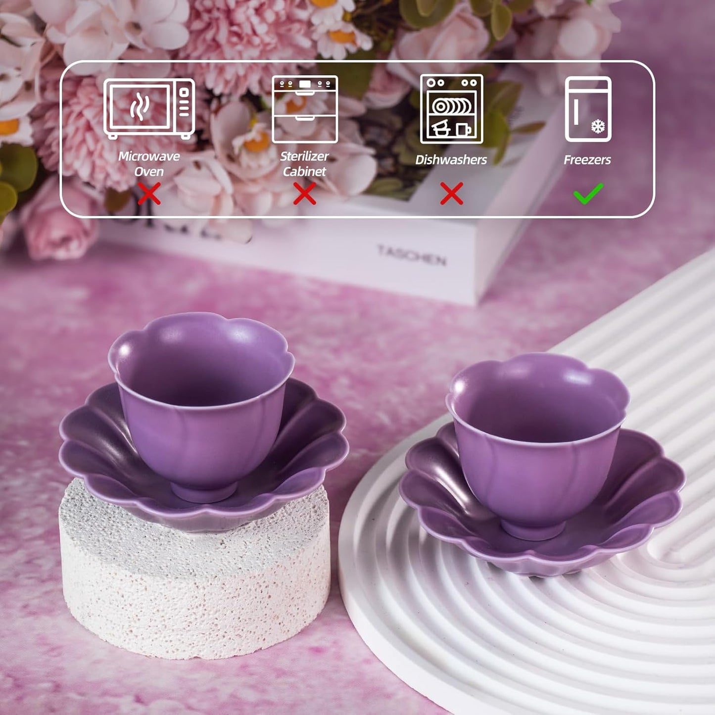 KAMMAK Ceramic Tea Cups Small, Cute Vintage Coffee Cup Set of 2, Porcelain Teacups Espresso Mug, 1.9oz Hand Painted Chinese Afternoon Tea Party Mugs, Birthday Gift for Women Men, Fragrant Purple