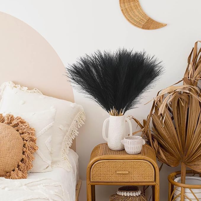 50pcs Faux Pampas Grass, 21.6" Short Artificial Pompous Grass Floral Fake Pompas Grass Branches Vase Filler Flower Arrangement for Home Wedding Boho Decor, Black