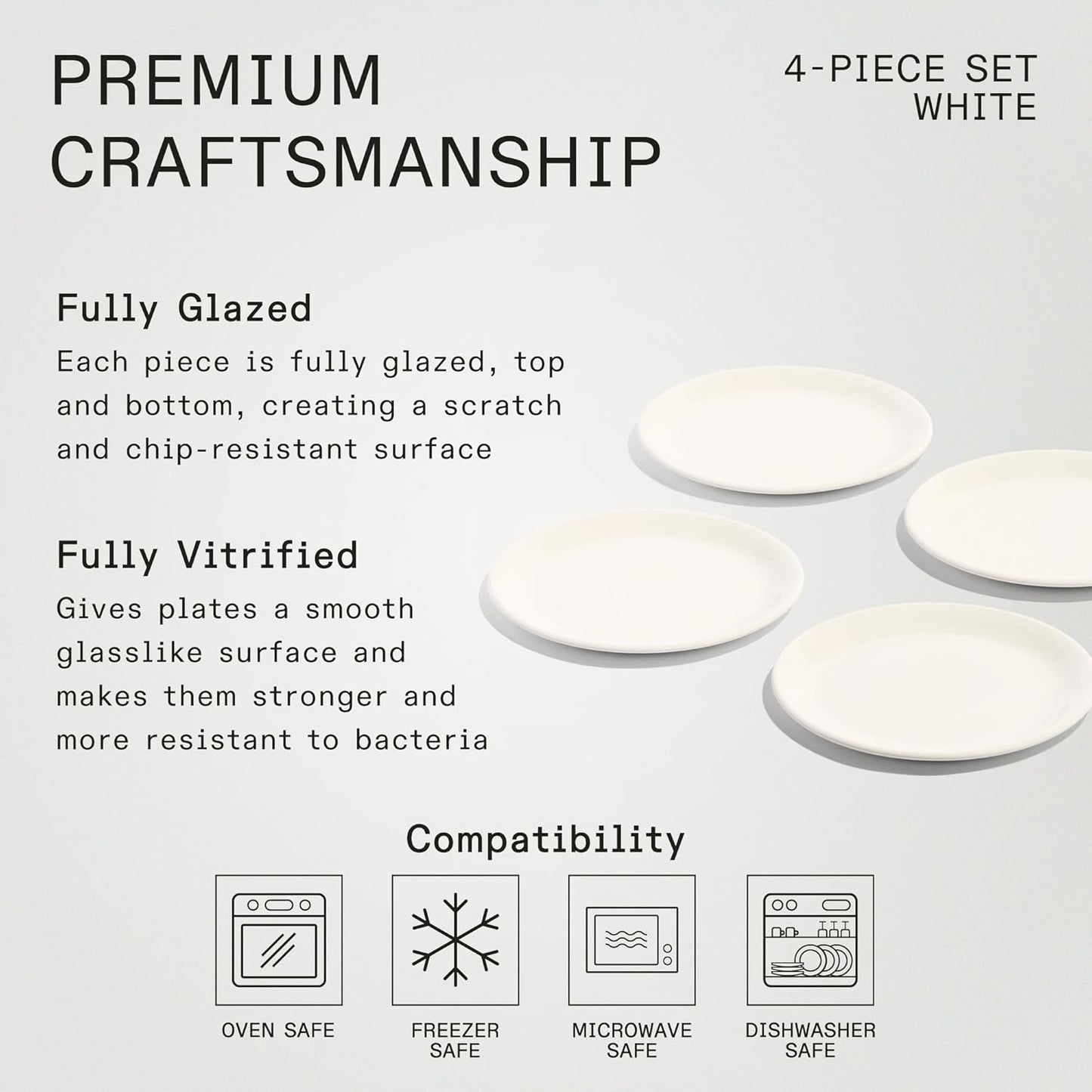 Made In Cookware - Set of 4 - Appetizer Plates - White - Porcelain - Crafted in England