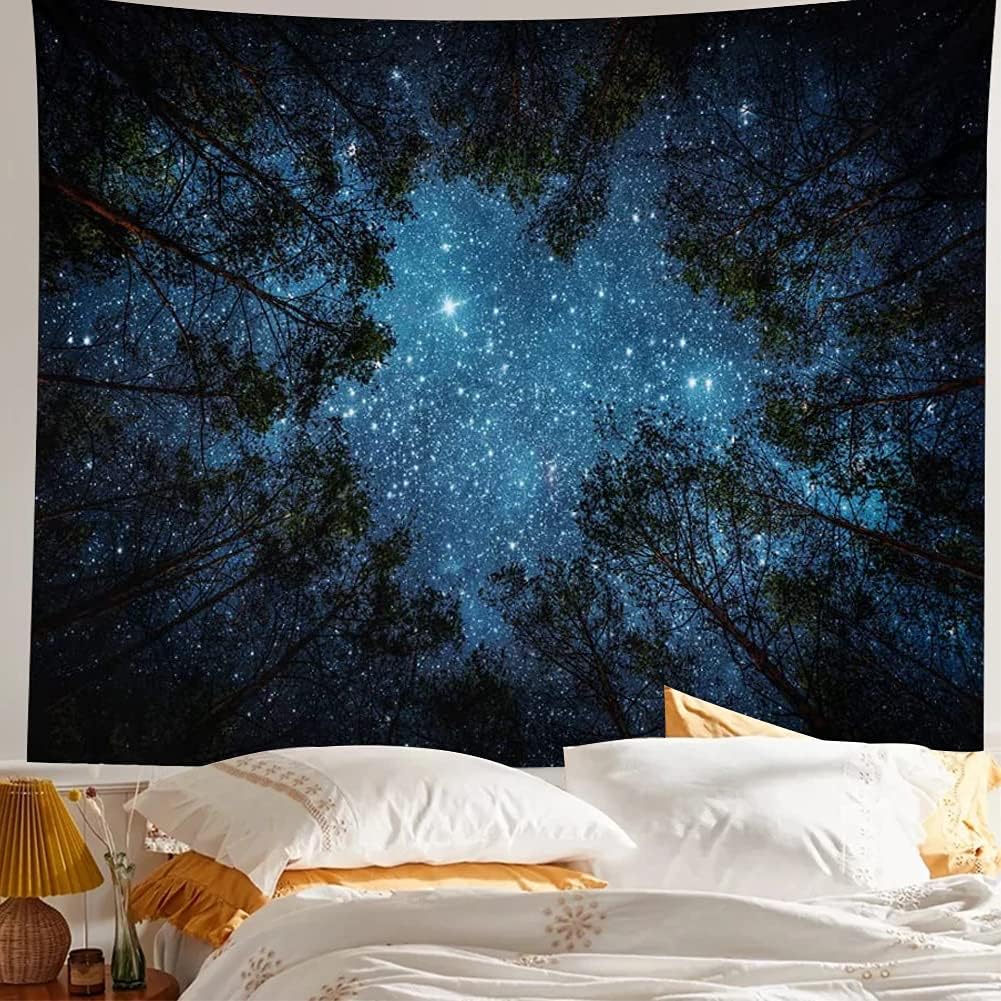 Llamazing Forest Tapestry Home Decor Landscape Living Room Bedroom Decoration Magic Tapestry Curtain (Looking Up at The Stars, 78''L×60''W)