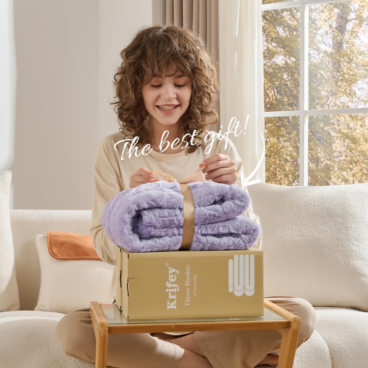 Krifey Faux Fur Throw Blanket for Bed, 3D Marble Texture Soft Throws, Cozy Fuzzy Plush Thick Warm Blanket, Christmas Birthday Gifts for her Girls Women Mom, Light Purple, 60x80in