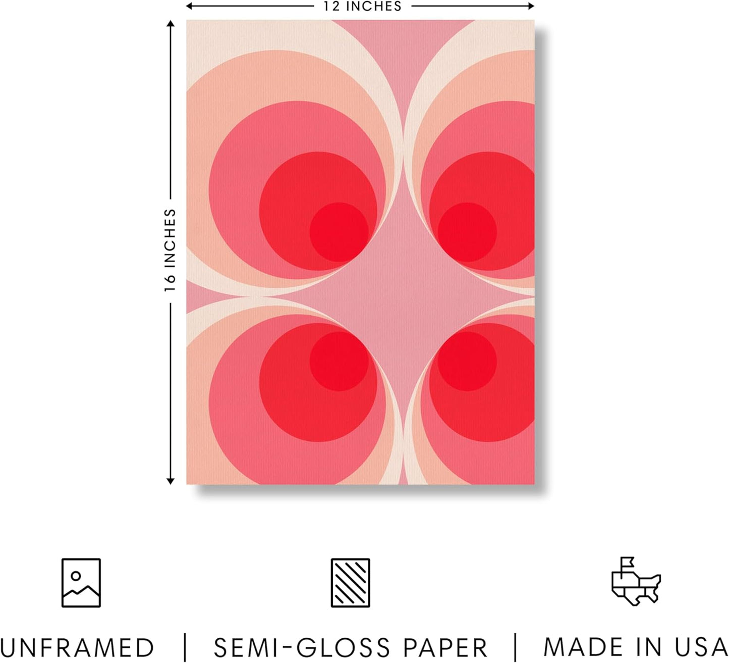 HAUS AND HUES Colorful Abstract Wall Art - Minimalist Retro Picture for Living Room Decor, Red and Pink Modern Wall Art Painting (Pink Mod, Unframed, 12x16)