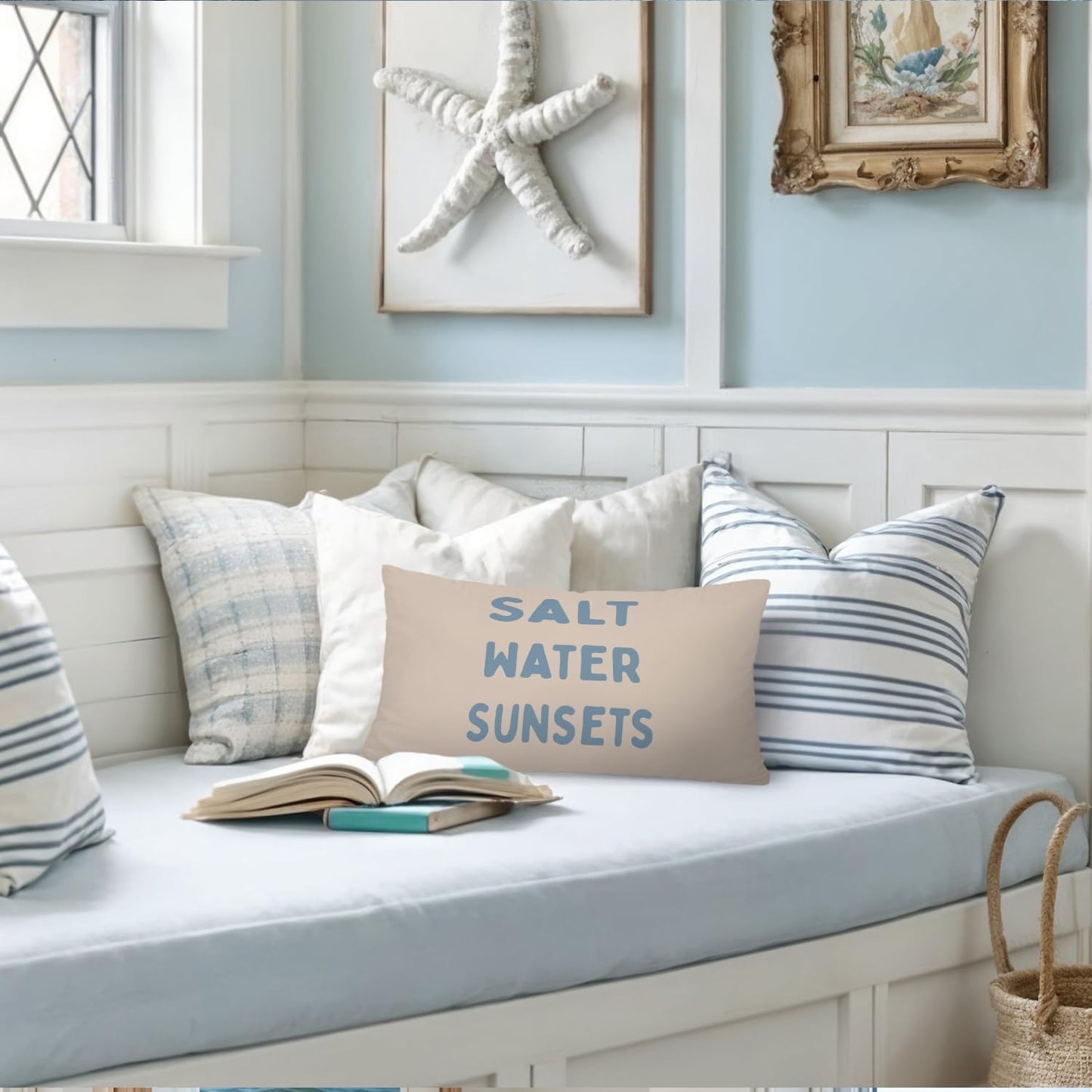 Coastal Beach Room Decor 12x20 Pillow Cover, Salt Water Sunsets Coastal Beachy Decorative Lumbar Pillow Covers for Girls Boys Bedroom College Dorm Sofa Couch