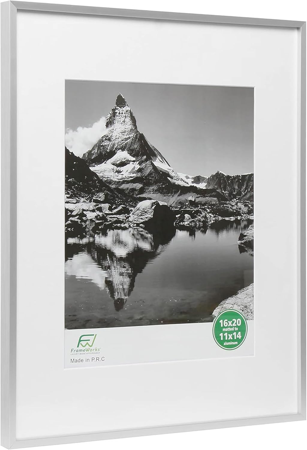 FrameWorks 16x20 Matted to 11x14 Picture Frame – Aluminum Frame w/Tempered Glass, Removable Mat for Photos, Poster, Art, Stylish Wall Frame for Home Decor, Gallery Walls, Office, Living Room - Silver