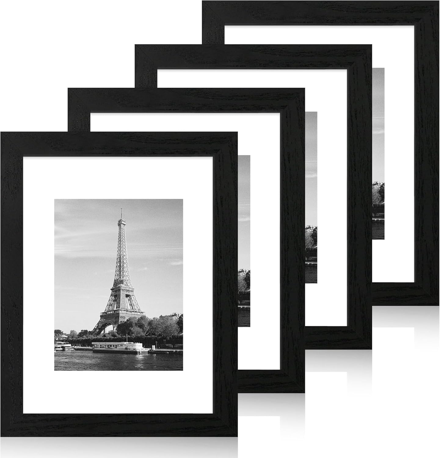 iRahmen 9x12 Picture Frame Set of 4 with Tempered Glass, Black Frames Display 6x8 Picture with Mat or 9 x 12 Without Mat, Wood Photo Frames for Tabletop Display and Wall Mounting