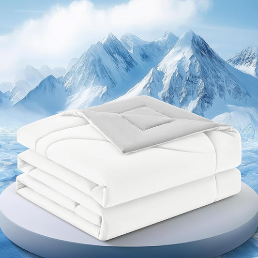 Cooling Comforter Twin Size, Double-Sided Cooling Blanket for Hot Sleepers & Night Sweats, Arc-Chill Q-Max > 0.4 Breathable Ice Blanket, Lightweight Cold Comforter (68''x90'', White)