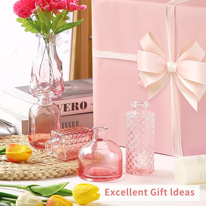 Glass Bud Vases in Bulk Set of 30 Pcs,Small Glass Vases for Flowers as Wedding Centerpieces for Tables,Clear Flower Vases Suitble for Wedding Decorations,Home Decor (Light Rose-red, 30 pcs)