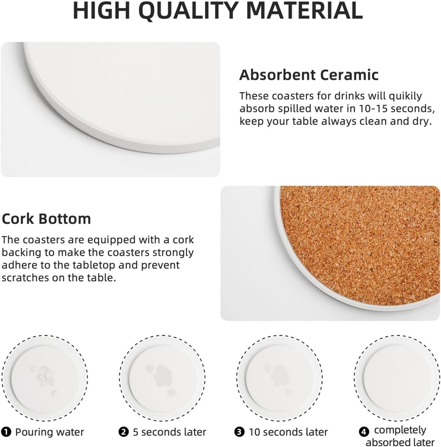 Funny Cat Absorbent Drink Coasters with Holder, Set of 6 Ceramic Coasters with Cork Base for Table Decor