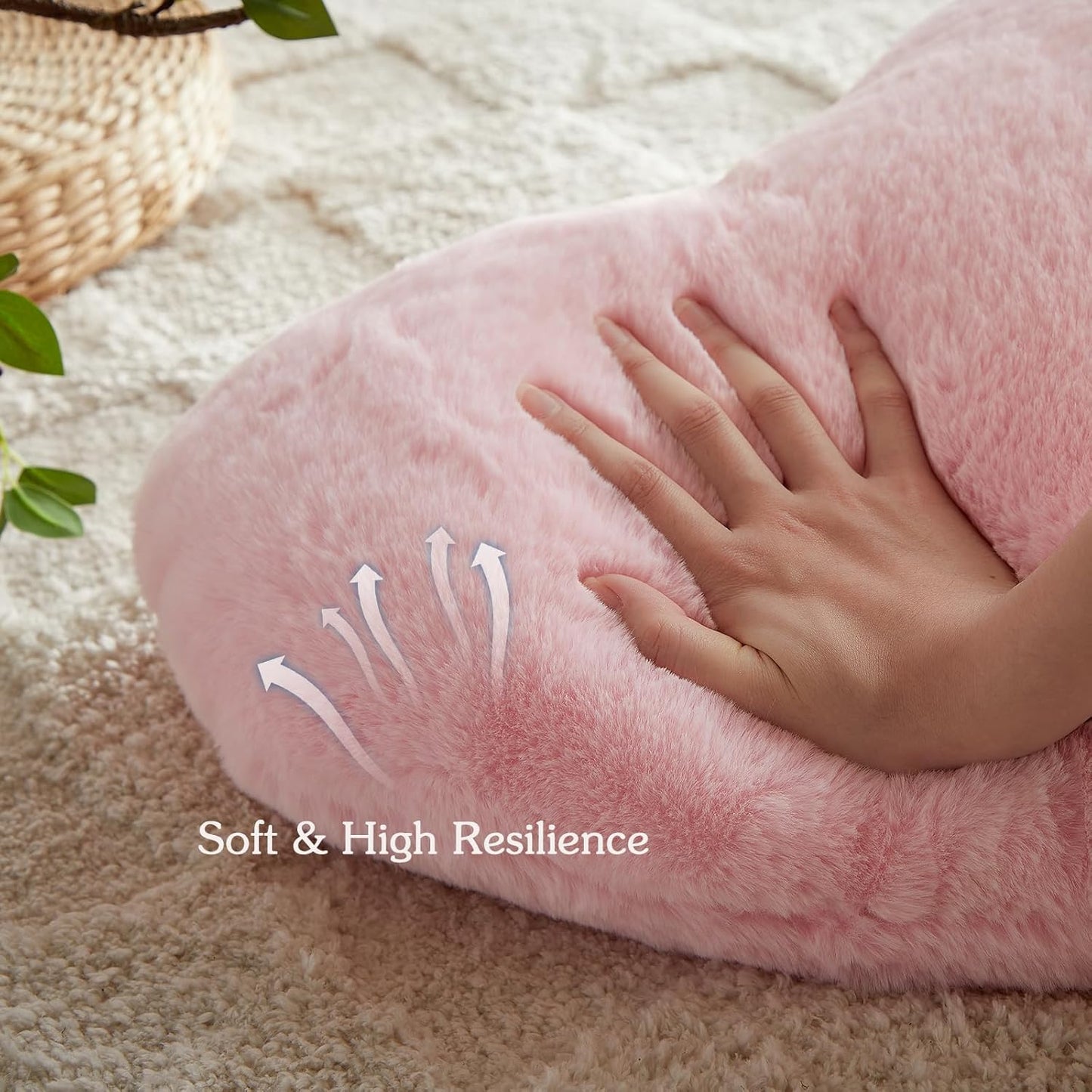 EastTree Heart Pillows, Pink Heart Shaped Pillows, Love Throw Pillows Gifts, Ultra Soft Faux Rabbit Fur Cute Pillows, Women Girls Kid Room Decor 10x13 Inch