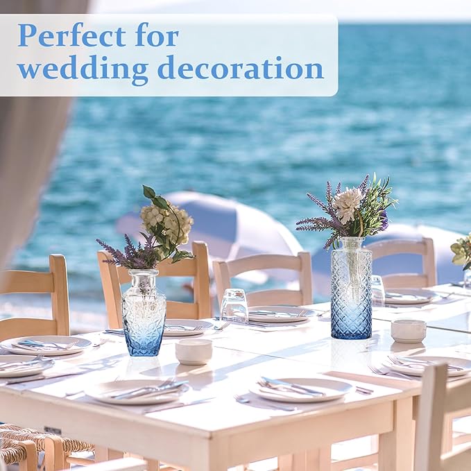 RUCKACE Bud Vases in Bulk 22 Blue Glass Small Vases Flower Vase Bulk for Centerpiece Table Wedding Decorations Home Decor Party(Gradient Blue 22 Pack)