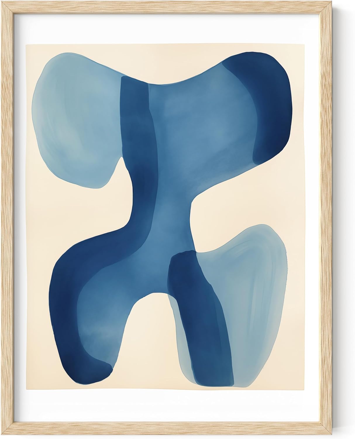 HAUS AND HUES Modern Abstract Wall Art - Blue and Green Living Room Art, Modern Artwork for Walls, Minimalist Picture for Living Room(Blue Shapes, Beige Frame, 12x16)