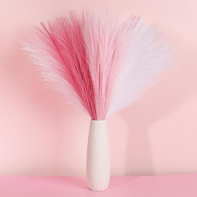 30 Pcs Pink White Pampas Grass Decor: 21.7" Fluffy Faux Small Pampas Grass Artificial Flower Vase Filler for Home Wedding Living Room Wall Party Decoration