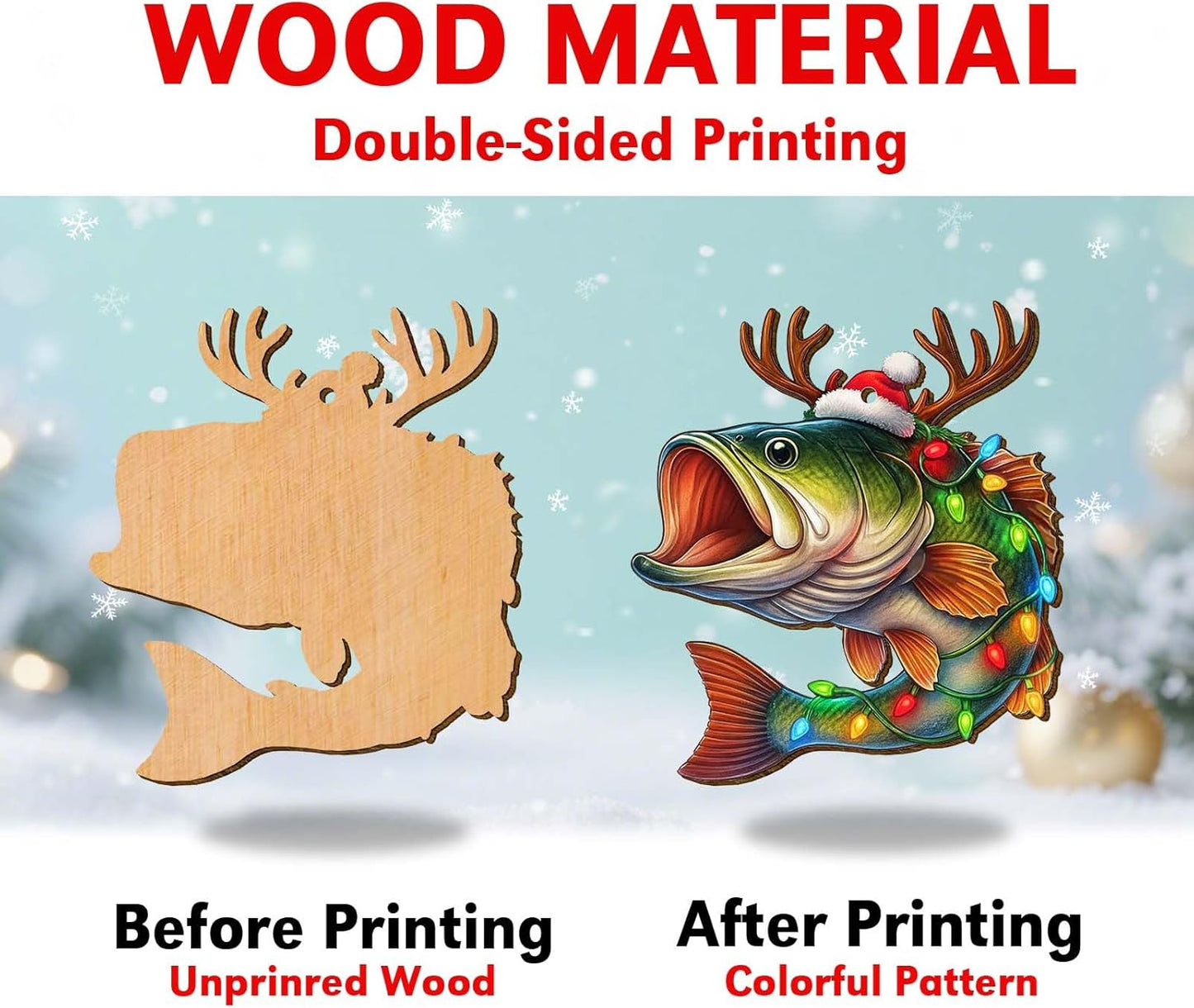 Funny Bass Fishing Ornament, Wooden Christmas Tree Decoration for Fishermen, Holiday Keepsake Gift for Men, Fish Lover Ornaments