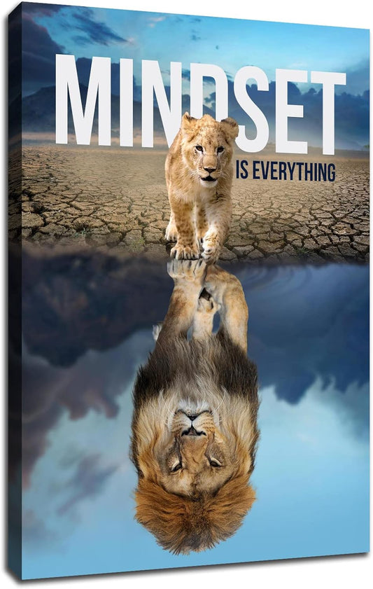 Mindset is Everything Wall Art Office Decor Motivational Wall Art Canvas Prints Entrepreneur Quotes Canvas Poster Use for Office Home Bedroom Livingroom Wall Decor Wooden Framed [12''W X 18''H]