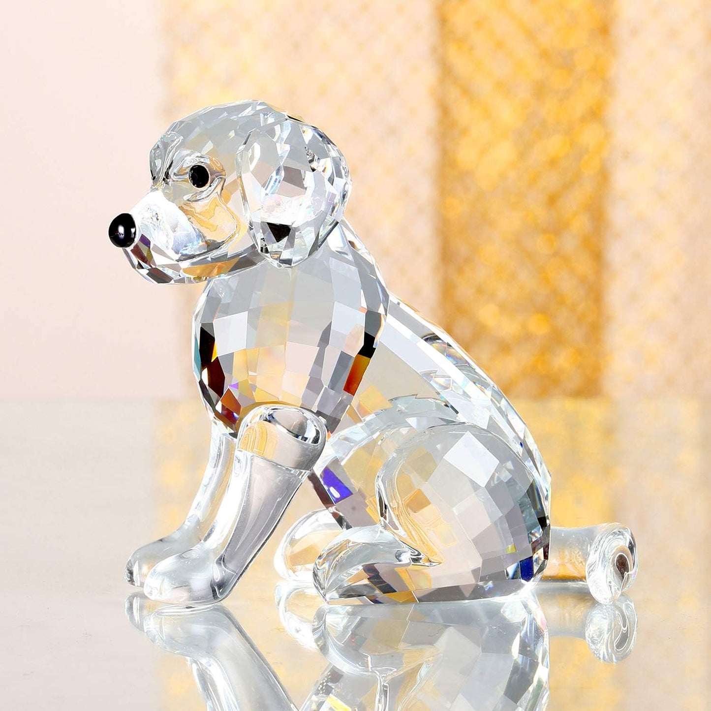 Crystal Labrador Dog Puppy Figurine Animals Lovely Craft Home Decor Ornaments Collectible Birthday Gifts (White)
