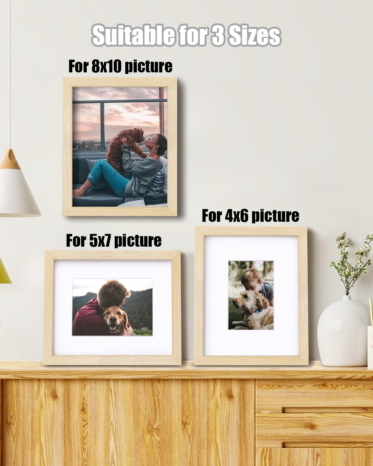 Egofine 8x10 Picture Frames Set of 4, Made of Solid Wood Covered by Plexiglass 4x6 and 5x7 with Mat or 8x10 without Mat, for Table Top Display and Wall Mounting Photo Frame Oak Wood