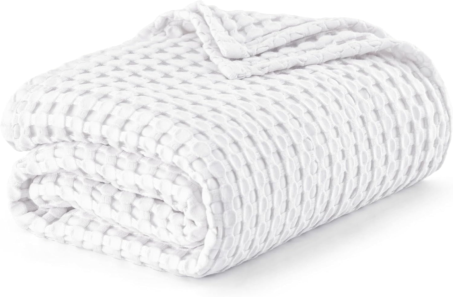 Bedsure Cooling Cotton Waffle King Size Blanket - Lightweight Breathable Summer Blanket of Rayon Derived from Bamboo for Hot Sleepers, Luxury Throws for Bed, Couch and Sofa, White, 104x90 Inches