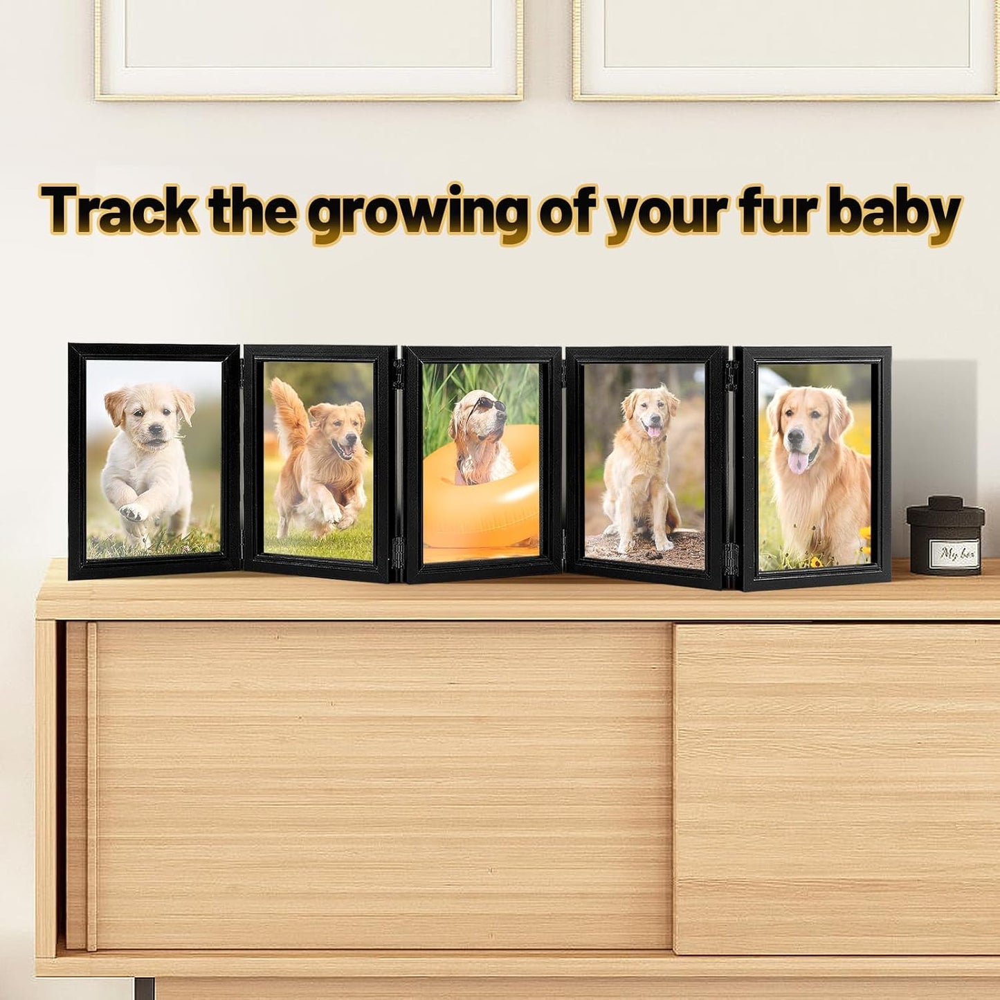 Biggun 5x7in 5 Folding Accordion Picture Frame - Foldable Hinged Collage Photo Frames for Tabletop Display Multiple Family Pictures Birthday Father's Day Gifts (Black)